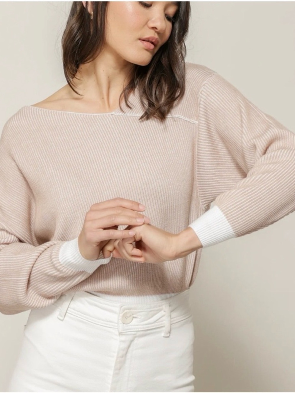 Line and dot off the shoulder sweater Ivory/taupe size xsmall